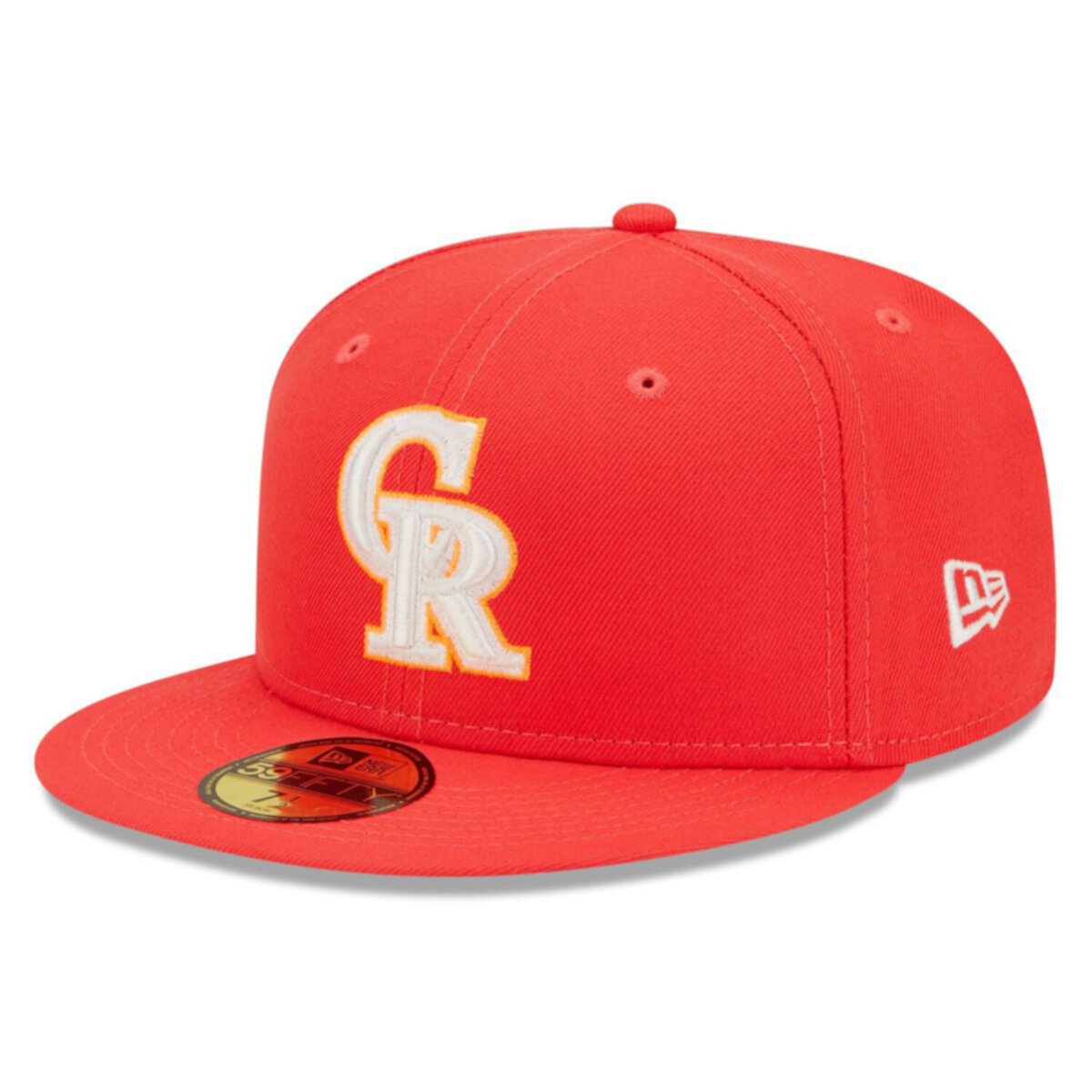Мужская приталенная шляпа New Era Red Colorado Rockies Lava Highlighter Logo 59FIFTY New Era
