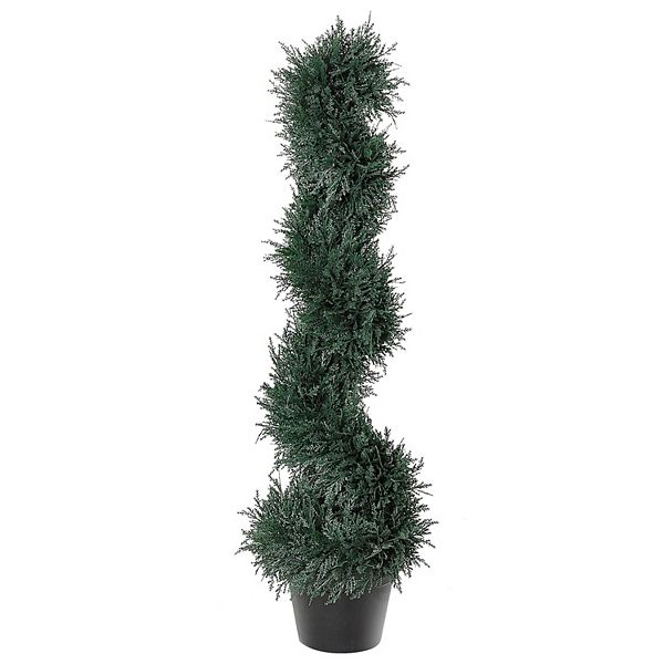 Outsunny 3FT Topiary Artificial Faux Cedar Tree Spiral Fake Plant Pre potted and Features High Quality Detailed Look for Indoor or Outdoor Outsunny