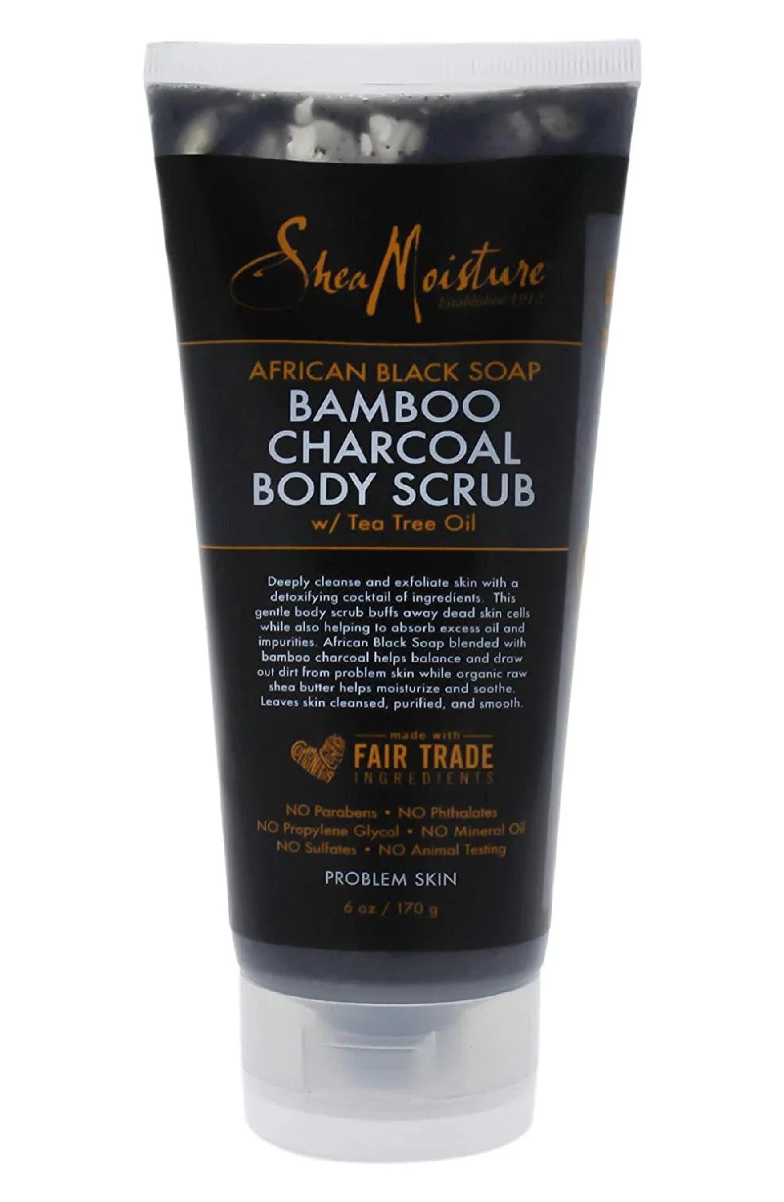 African Black Soap Bamboo Charcoal Body Scrub with Tea Tree Oil She