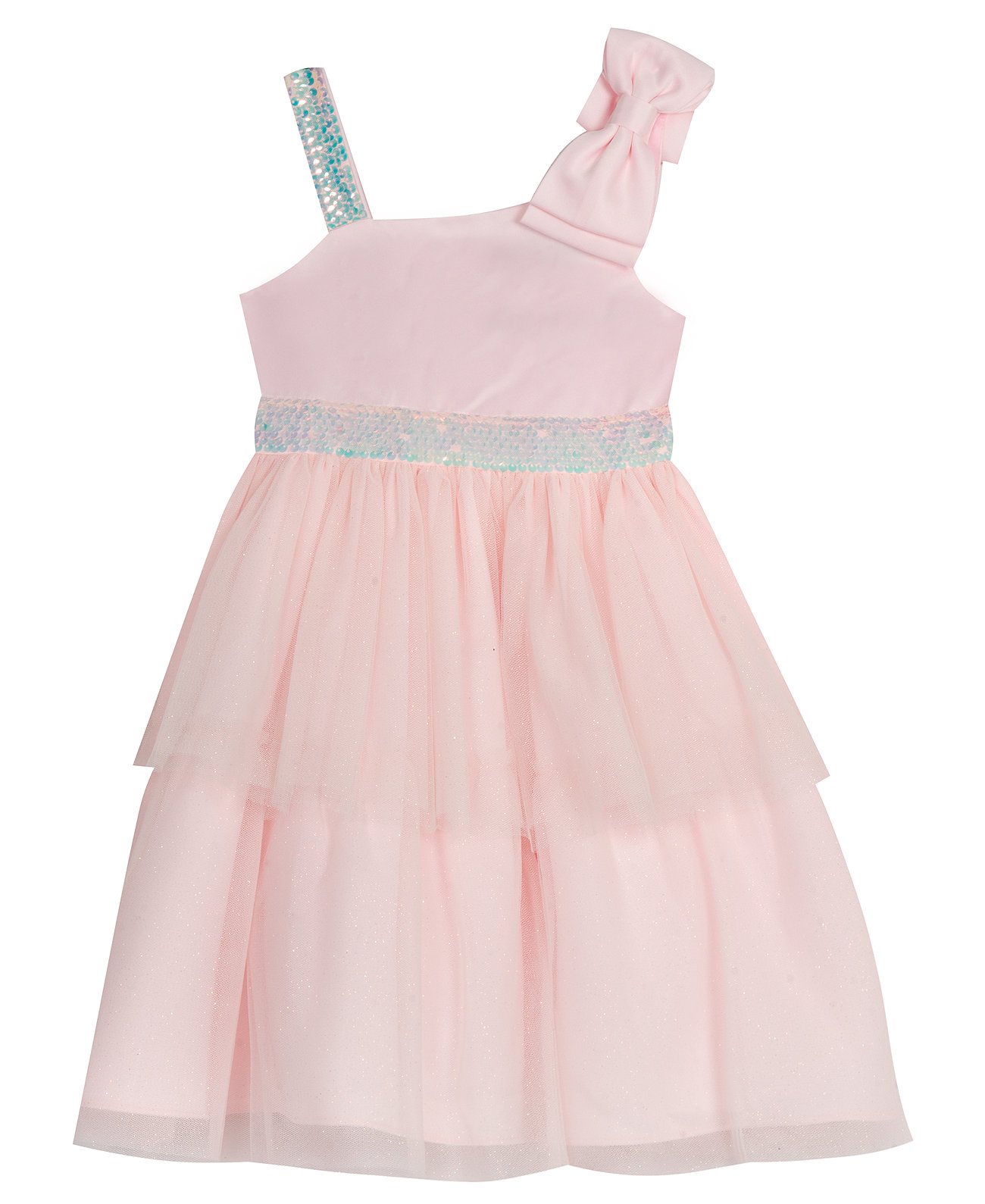 Многоярусное атласное платье в сеточку с блестками Little Girls Rare Editions