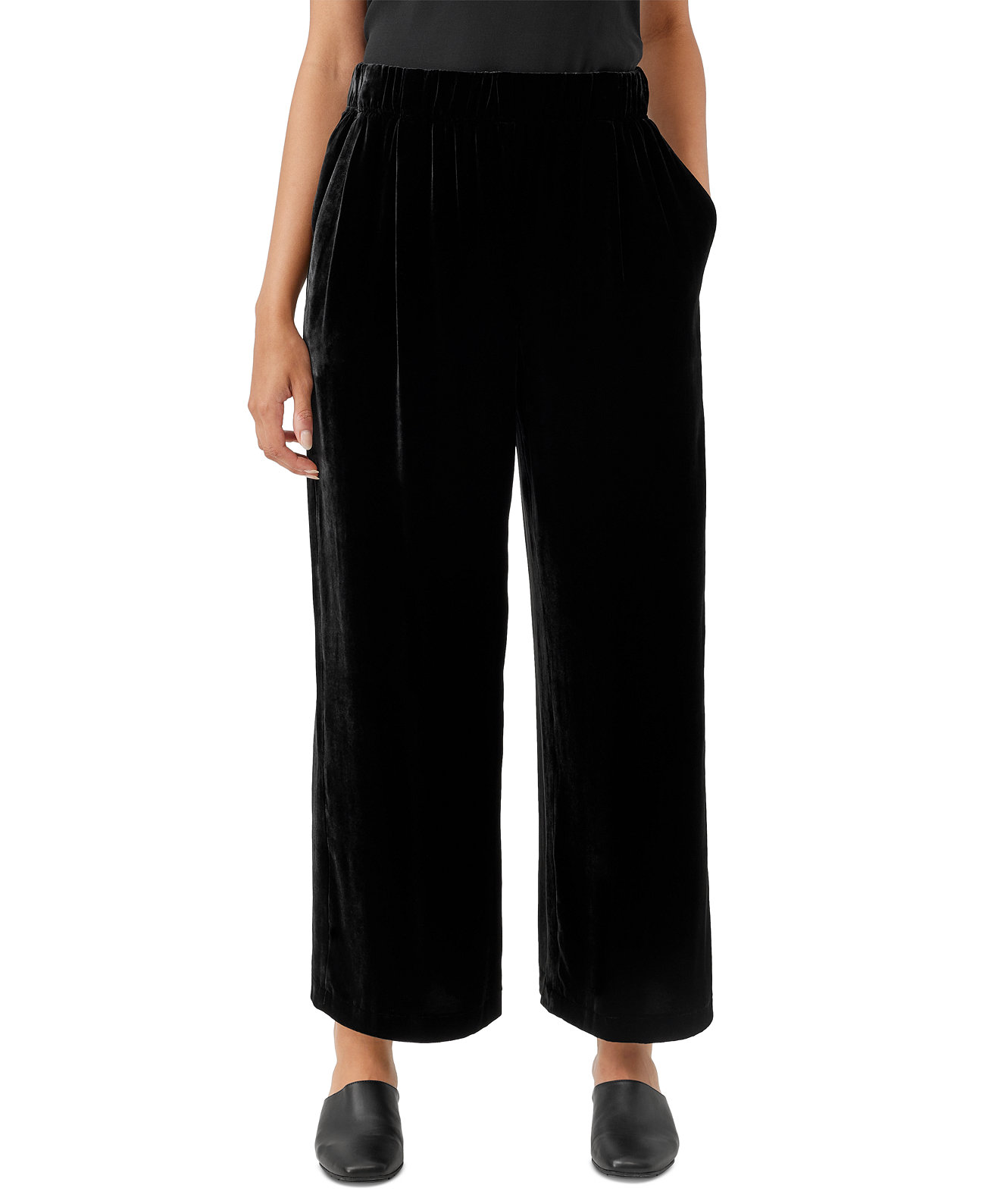 Женские брюки без застежек с драпировкой из шелка и бархата Eileen Fisher
