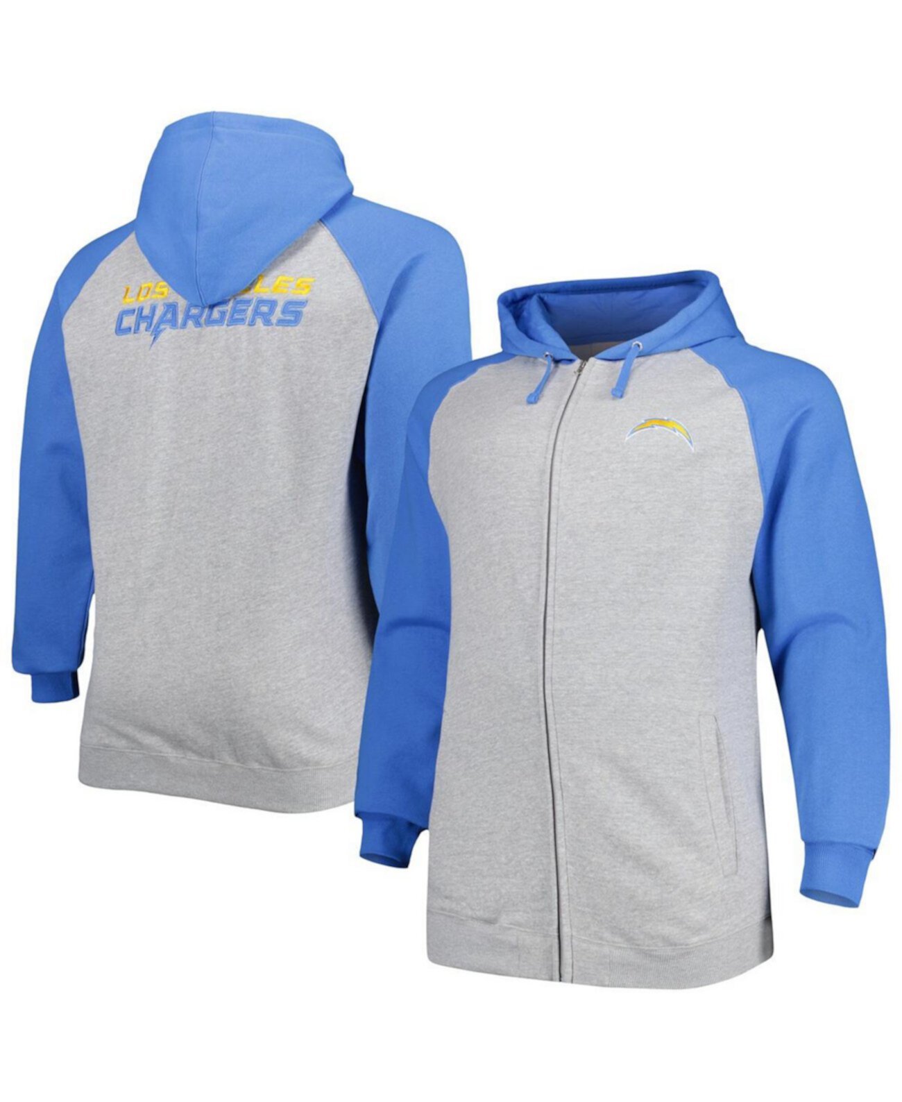 Мужская Толстовка Profile Los Angeles Chargers Big and Tall Fleece Raglan Full-Zip Hoodie Jacket Profile