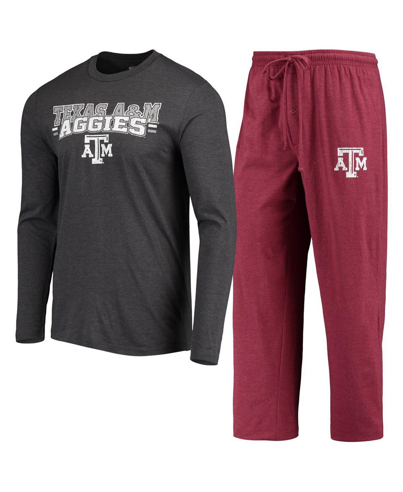 Мужской темно-бордовый и темно-серый комплект из футболки и брюк с длинными рукавами Texas A&M Aggies Meter для сна Concepts Sport