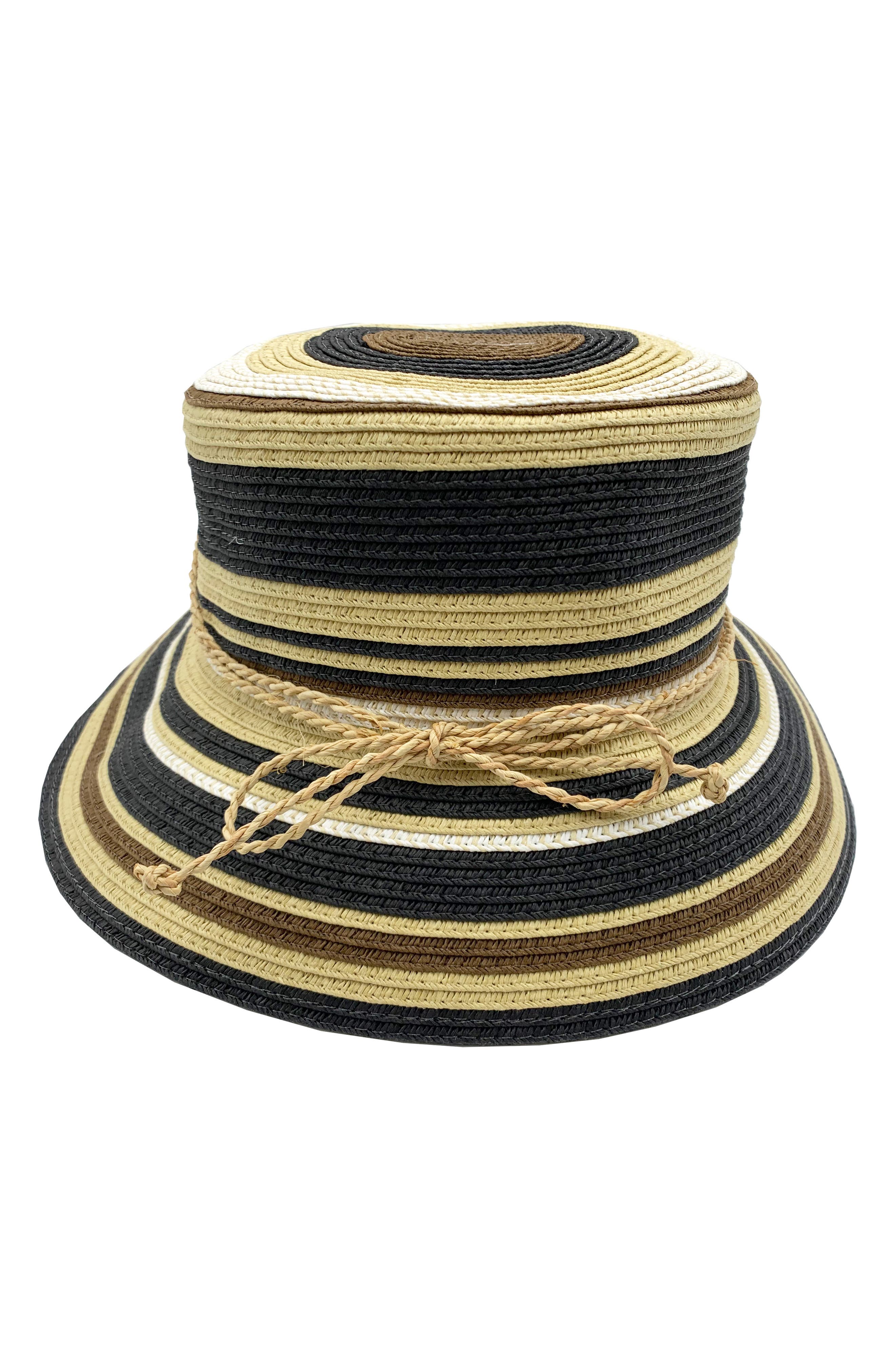 Соломенная шляпа-ведро с несколькими полосками C & C California
