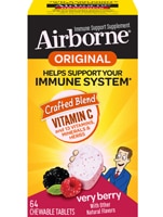 Жевательные таблетки с воздушно-капельным путем Berry Vitamin C &amp; Е &ампер; Цинковая иммунная поддержка -- 64 жевательные таблетки AirBorne