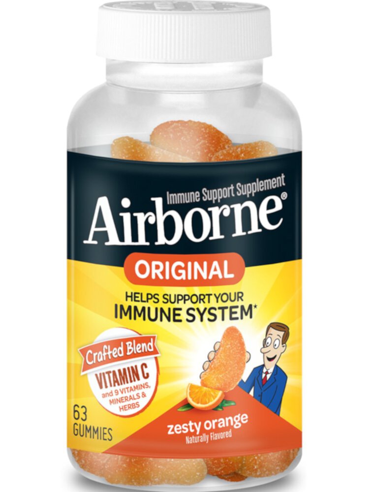 Airborne Gummies Zesty Orange Vitamin C & E Immunity Support — 1000 мг — 63 жевательных конфеты AirBorne