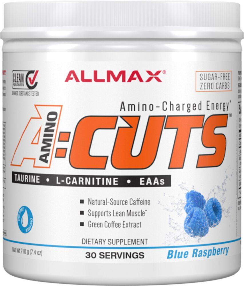 ALLMAX Nutrition A-Cuts™ Энергетический напиток с аминокислотами Голубая малина — 30 порций ALLMAX