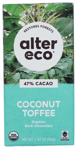 Alter Eco Organic Dark Chocolate 47% Cocoa Coconut Toffee -- 2,82 унции Alter Eco