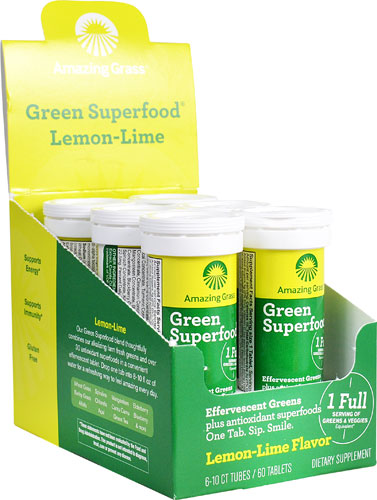 Шипучие таблетки с зеленым суперфудом, лимон и лайм - 60 порций - Amazing Grass Amazing Grass