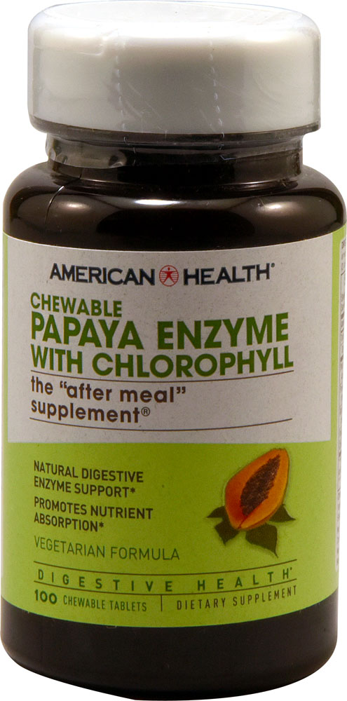 Жевательные таблетки American Health Papaya Enzyme с хлорофиллом -- 100 жевательных таблеток American Health