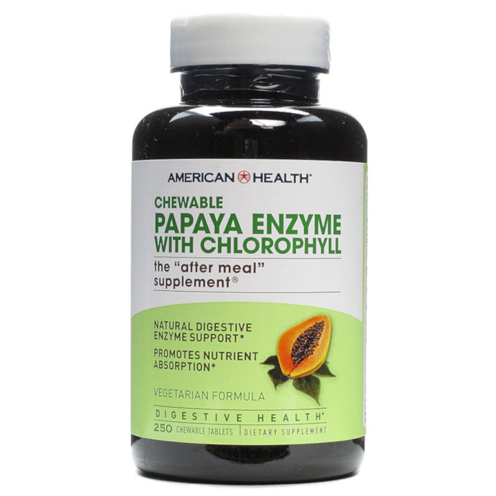 Papaya Enzyme with Chlorophyll Chewable -- 250 Chewable Tablets (Жевательные таблетки) American Health