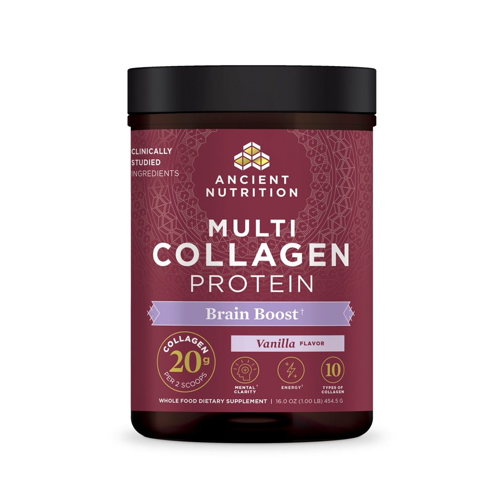 Multi Collagen Protein - Brain Boost Vanilla -- 45 Servings (Порции) Ancient Nutrition