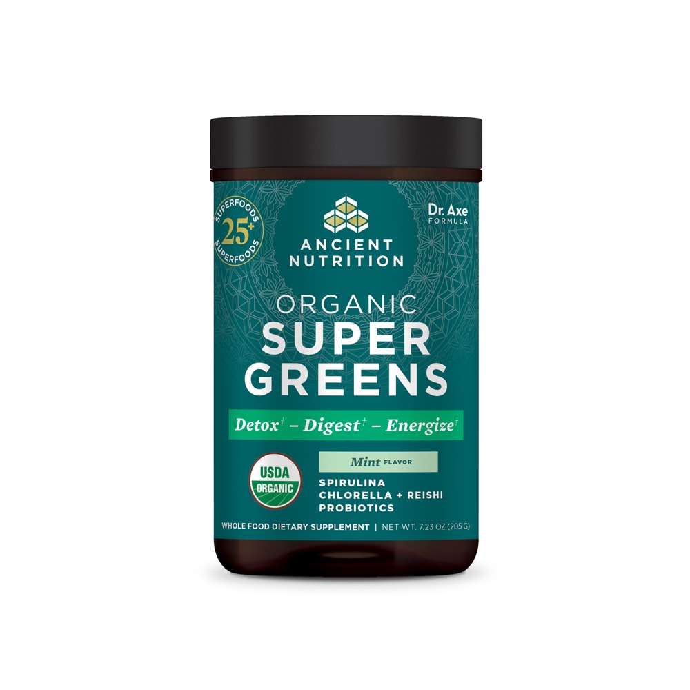 Organic Super Greens Mint -- 25 Servings (Порции) Ancient Nutrition