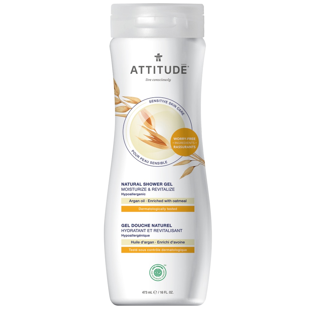 Гель для душа Attitude Sensitive Skin - увлажняющее и оживляющее аргановое масло -- 16 жидких унций ATTITUDE