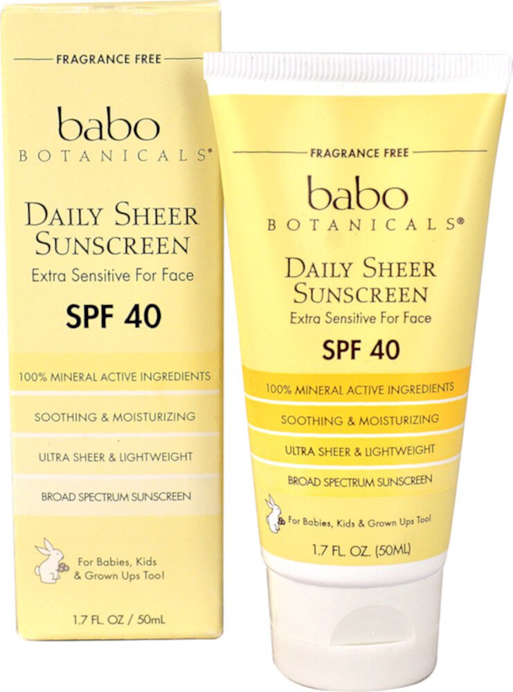 Babo Botanicals Daily Sheer Sunscreen SPF 40 Extra Sensitive для лица — 1,7 жидких унций Babo Botanicals