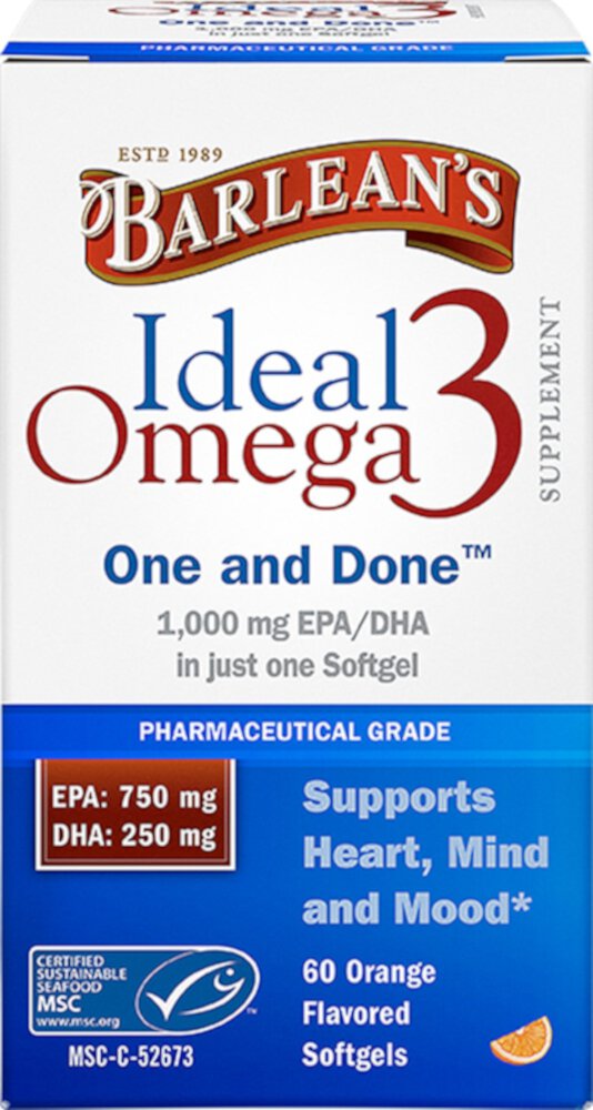 Ideal Omega 3 Orange -- 1000 mg - 60 Softgels (Мягкие капсулы) Barlean's