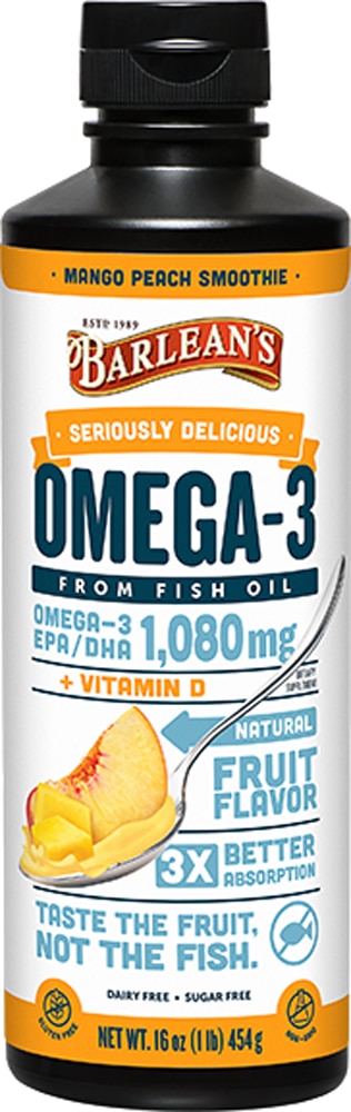 Omega-3 Fish Oil Mango Peach Smoothie -- 16 fl oz (Жидкие унции) Barlean's