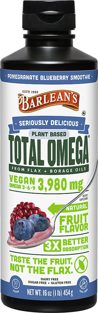 Total Omega Plant Based Pomegranate Blueberry Smoothie -- 16 oz (Унции) Barlean's