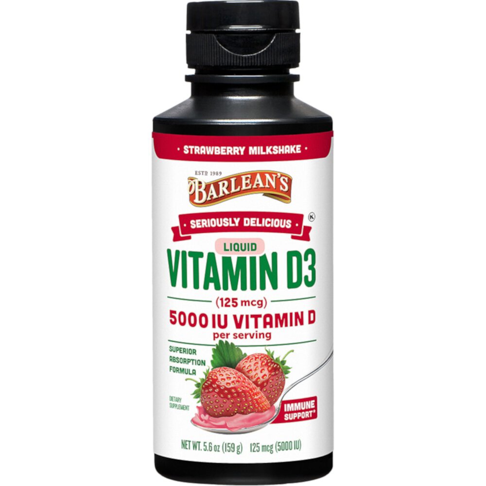 Seriously Delicious Vitamin D3 Strawberry Milkshake -- 5000 IU - 5.6 fl oz (Жидкие унции) Barlean's