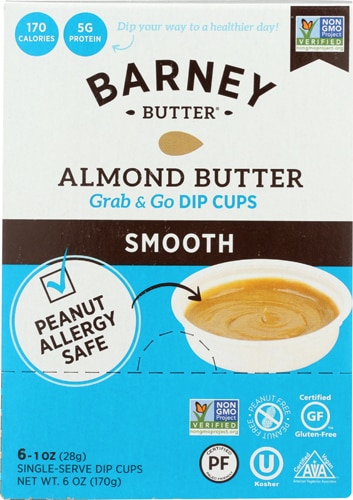 Non-GMO Almond Butter Smooth Grab & Go Dip Cups -- 1 oz Each / Pack of 6 Barney Butter