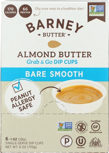 Non-GMO Almond Butter Bare Smooth Grab & Go Dip Cups -- 1 oz Each / Pack of 6 Barney Butter