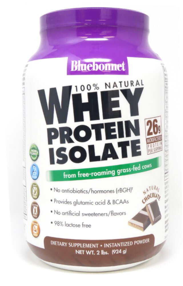 100% Натуральный Изолят Сывороточного Протеина, Натуральный Шоколад - 907г - Bluebonnet Nutrition Bluebonnet Nutrition