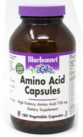 Капсулы с аминокислотами Bluebonnet Nutrition — 750 мг — 180 растительных капсул Bluebonnet Nutrition
