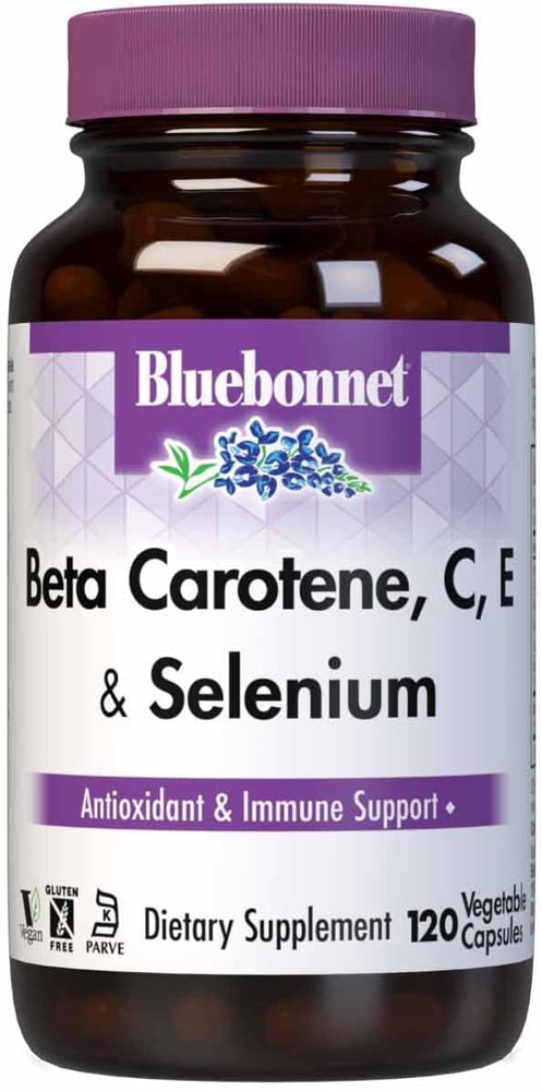 Бета-каротин, витамины C, E и селен, 120 растительных капсул Bluebonnet Nutrition