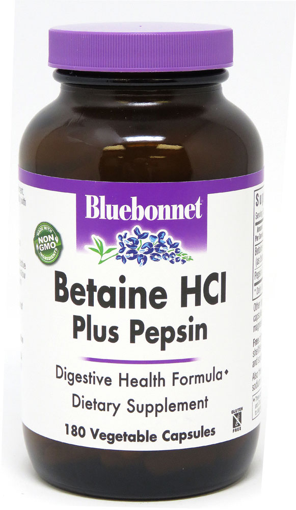 Бетаин HCl плюс пепсин -- 180 капсул Vcaps® Bluebonnet Nutrition