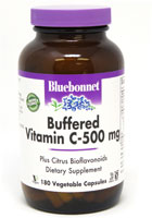 Buffered Vitamin C -- 500 mg - 180 Vegetable Capsules (Растительные капсулы) Bluebonnet Nutrition