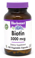 Biotin -- 5000 mcg - 120 Vegetable Capsules (Растительные капсулы) Bluebonnet Nutrition