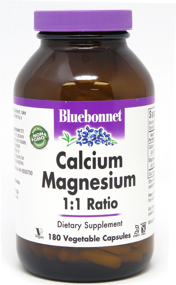 Calcium Magnesium 1:1 Ratio -- 180 Vegetable Capsules (Растительные капсулы) Bluebonnet Nutrition