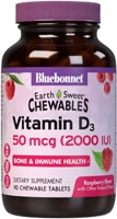 Витамин D3, Натуральная малина - 2000 МЕ - 90 жевательных таблеток - Bluebonnet Nutrition Bluebonnet Nutrition