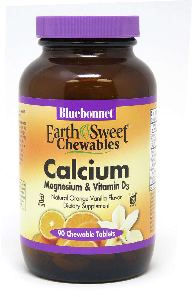 EarthSweet® Chewables (Жевательные таблетки) Calcium Magnesium & Vitamin D3 Orange Vanilla -- 90 Chewable Tablets (Жевательные таблетки) Bluebonnet Nutrition