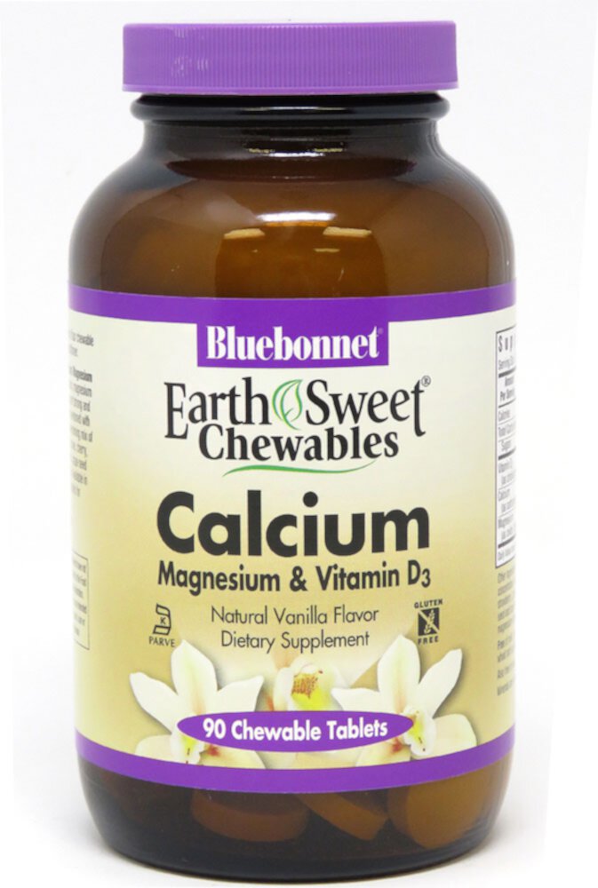 EarthSweet® Chewables (Жевательные таблетки) Calcium Magnesium & Vitamin D3 Natural Vanilla -- 90 Chewable Tablets (Жевательные таблетки) Bluebonnet Nutrition