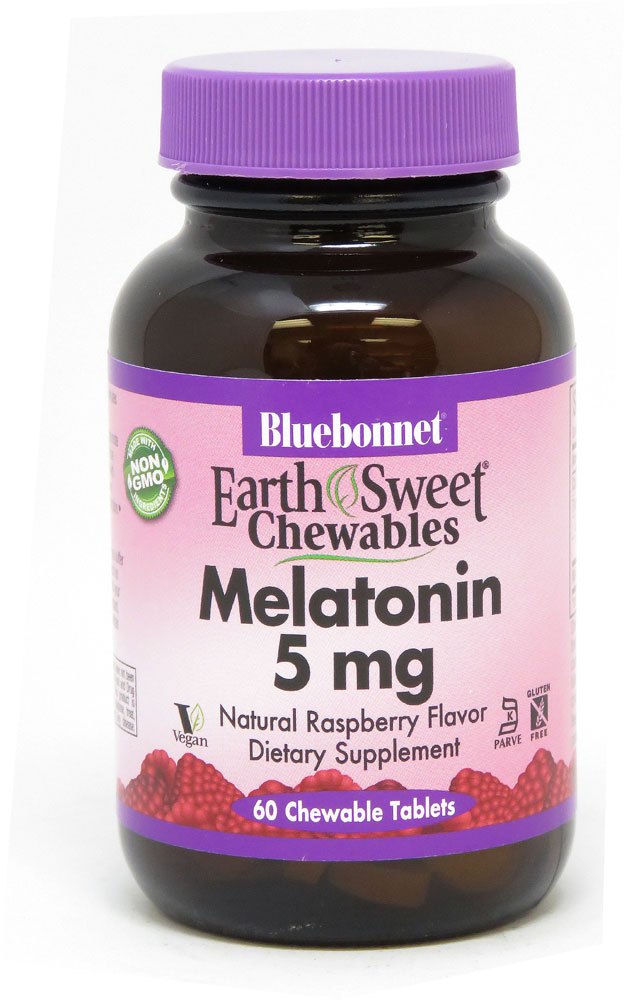 EarthSweet® Chewables (Жевательные таблетки) Melatonin Raspberry -- 5 mg - 60 Chewable Tablets (Жевательные таблетки) Bluebonnet Nutrition