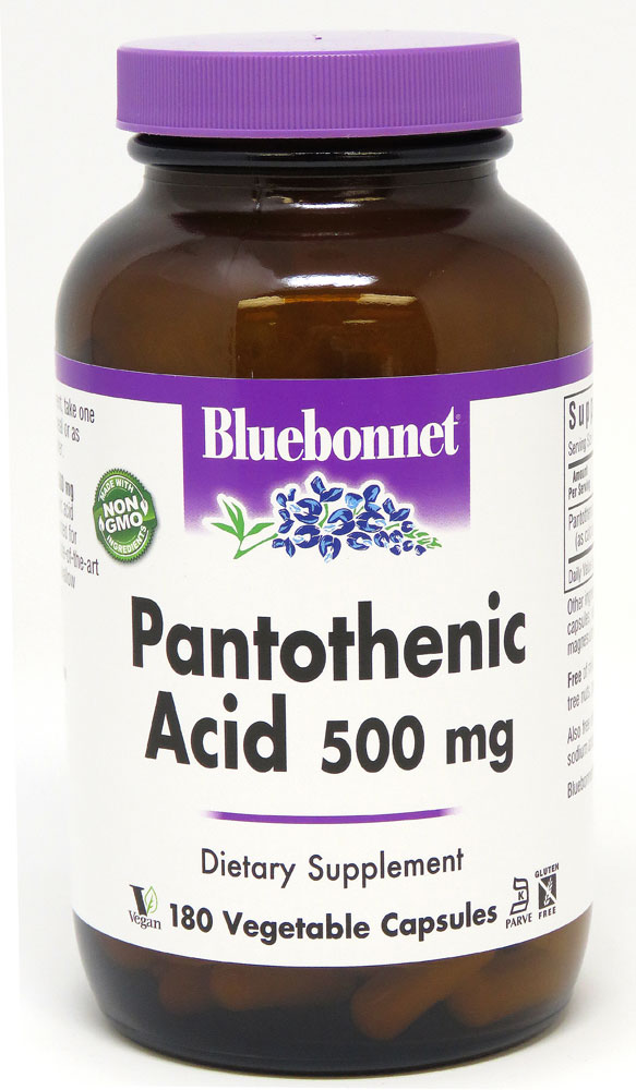 Пантотеновая кислота — 500 мг — 180 растительных капсул Bluebonnet Nutrition