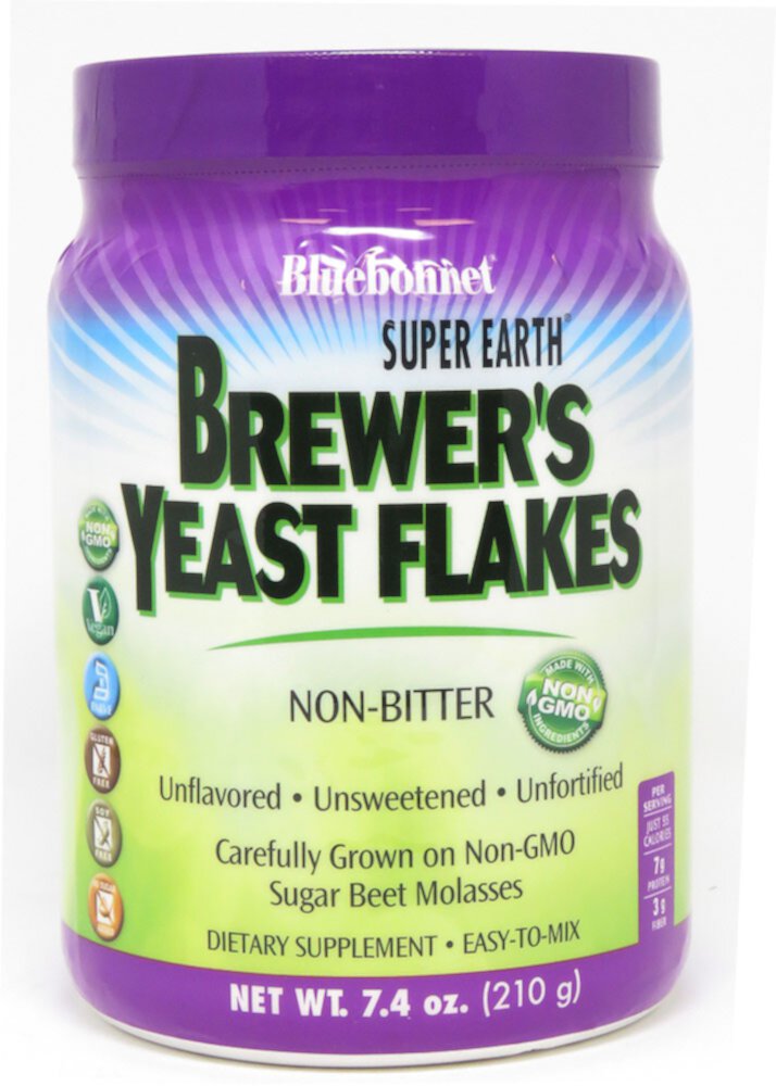 Super Earth® Brewer's Yeast Flakes Non-Bitter Unflavored (Без вкуса) -- 7.4 oz (Унции) Bluebonnet Nutrition