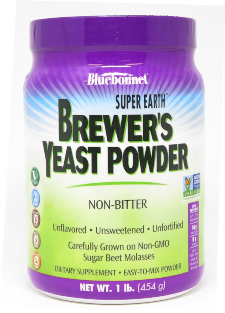 Super Earth® Brewer's Yeast Powder (Порошок) Non-Bitter Unflavored (Без вкуса) -- 1 lb (Фунты) Bluebonnet Nutrition