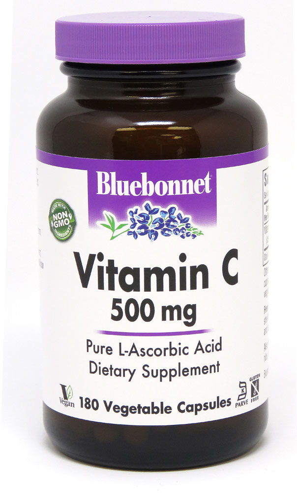 Vitamin C -- 500 mg - 180 Vegetable Capsules (Растительные капсулы) Bluebonnet Nutrition