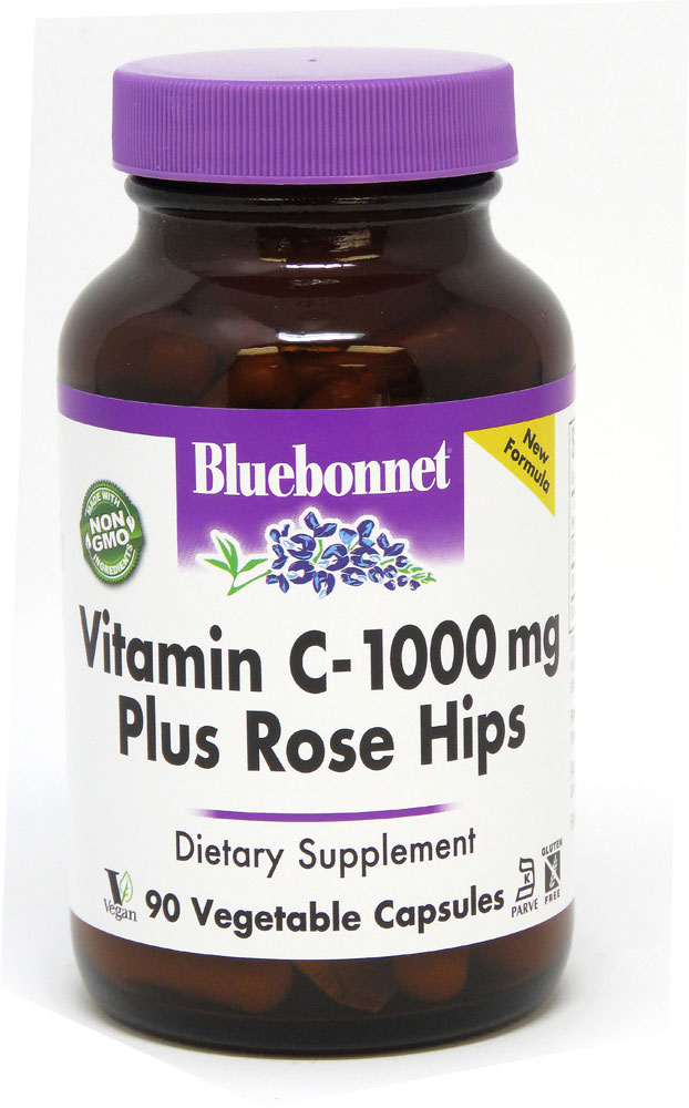 Vitamin C-1000 mg Plus Rose Hips -- 90 Vegetable Capsules (Растительные капсулы) Bluebonnet Nutrition