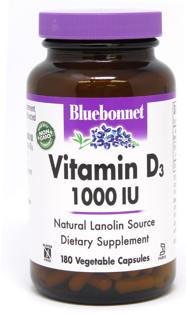 Vitamin D3 -- 1000 IU - 180 Vegetable Capsules (Растительные капсулы) Bluebonnet Nutrition