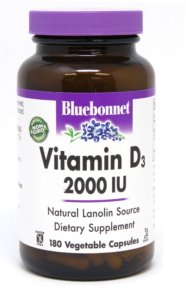 Vitamin D3 -- 2000 IU - 180 Vegetable Capsules (Растительные капсулы) Bluebonnet Nutrition