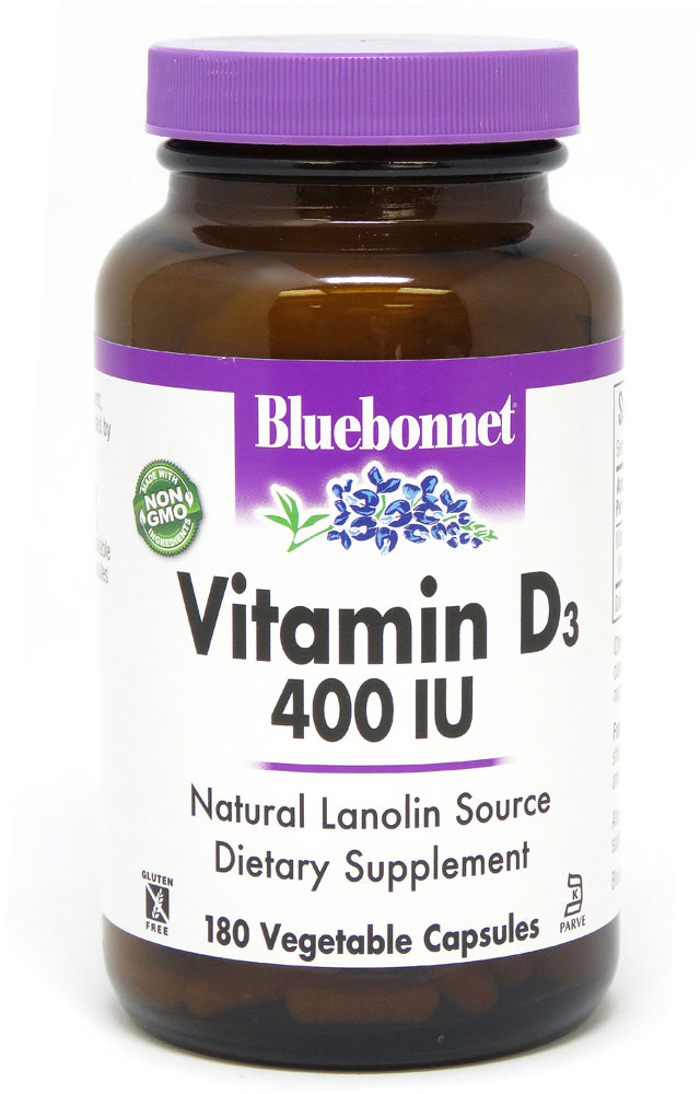 Vitamin D3 -- 400 IU - 180 Vegetable Capsules (Растительные капсулы) Bluebonnet Nutrition