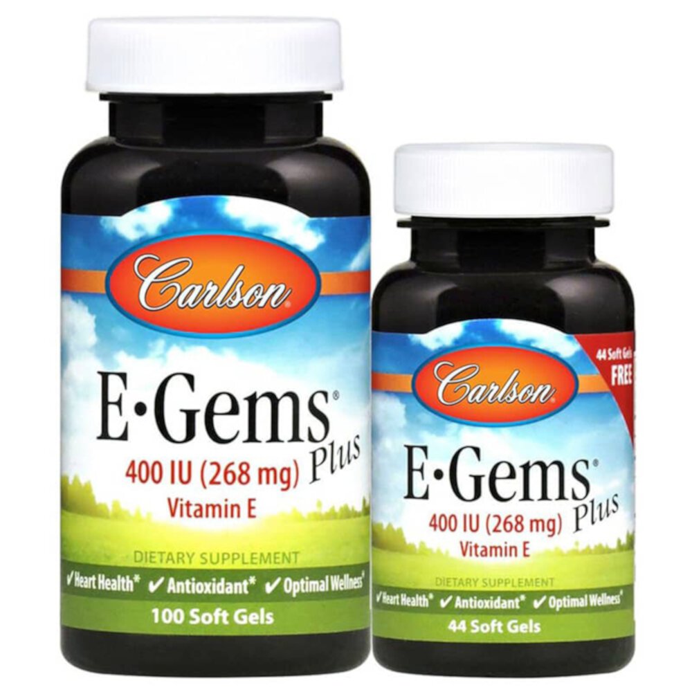 E-Gems® Natural Vitamin E Plus BOGO -- 400 IU - 100 Softgels (Мягкие капсулы) plus 44 Softgels Free Carlson