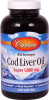 Cod Liver Oil Gems Super -- 1000 mg - 250 Softgels (Мягкие капсулы) Carlson