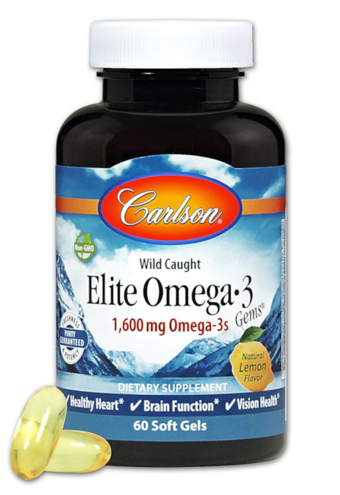Elite Omega-3 Gems® с натуральным лимоном - 800 мг - 60 мягких капсул - Carlson Carlson