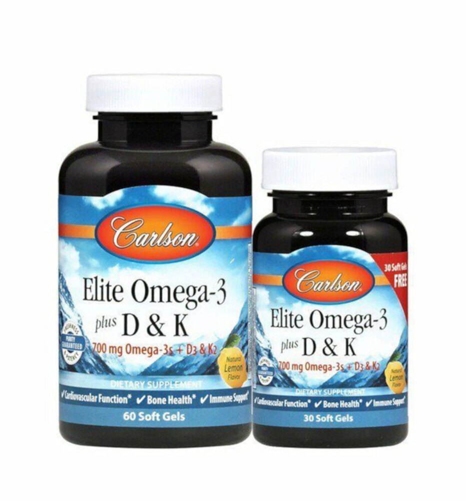 Elite Omega-3 plus D & K Natural Lemon -- 90 Softgels (Мягкие капсулы) Carlson