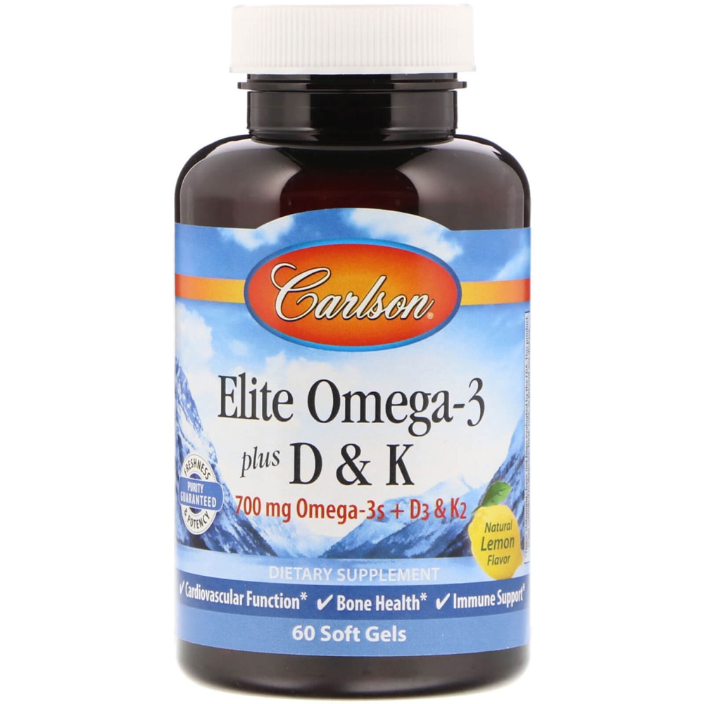 Carlson Elite Omega-3 plus D&K Natrual Lemon — 60 мягких капсул Carlson