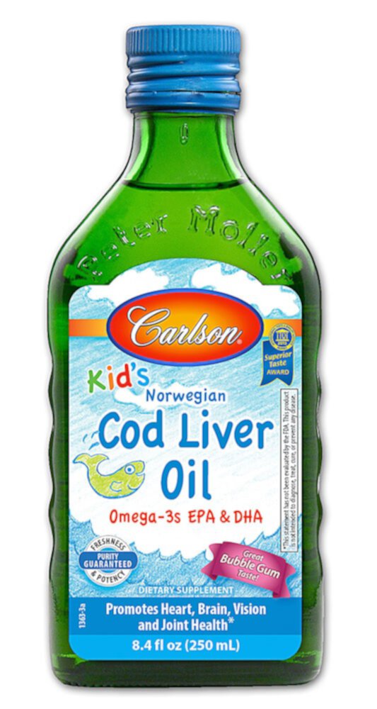 Kid's Norwegian Cod Liver Oil Omega-3s EPA & DHA Bubble Gum -- 8.4 fl oz (Жидкие унции) Carlson